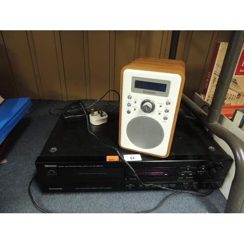 62 - Denon precision audio component stereo cassette tape deck DRS-610 and a Sandstrom DAB radio (2)