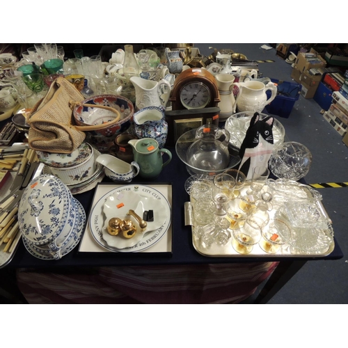 96 - Mixed ceramics and glass including Masons style pedestal fruit bowl, plates, delft tureen and plate,... 
