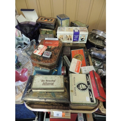 53 - Mixed vintage and later tins including tobacco tins, cigarette tins etc