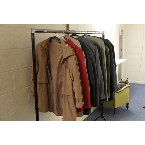 118 - Mixed ladies' and gents' clothing including a Wishwood red woollen overcoat, Size 16 and a further l... 