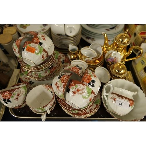16 - Edwardian floral printed tea wares; also Bavarian gilded coffee service (1 tray)