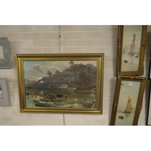 19 - Pair of nautical themed Garman Morris prints entitled 'Moon rise' and 'Calm evening', both in gilt f... 