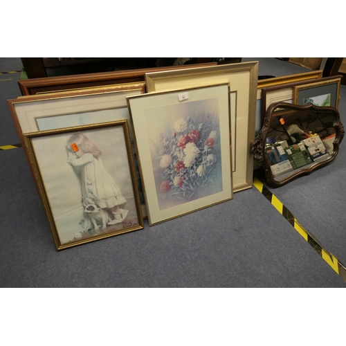 93 - Mixed framed pictures and a moulded mirror and a further gilt framed rectangular mirror