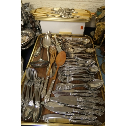 10 - Mixed silver plated flatware including silver plated and moulded handled fish eaters; also further s... 
