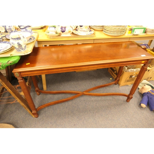 398 - Modern walnut console or hall table, length 121cm, depth 39.5cm, height 69cm