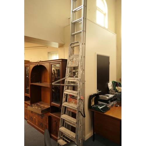 502 - Extending aluminium ladders, two pairs of aluminium stepladders
