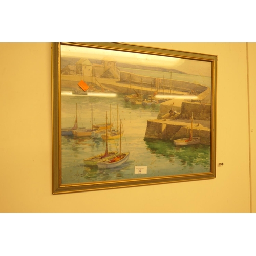 32 - Frank B. Jowett (c1890-1940), 'A quiet harbour', signed watercolour, 36cm x 47cm