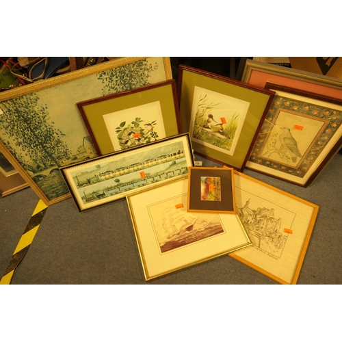 57 - Mix of framed prints and a needlepoint of 'Quhair and Church, Jorphichen'