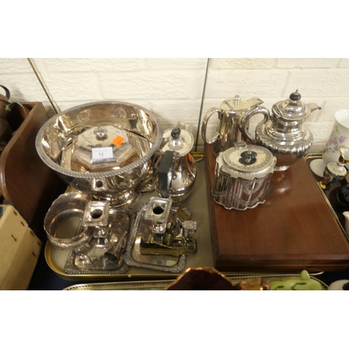 12 - Mixed Victorian and later silver plated wares including walnut cased canteen of fish eaters, Victori... 