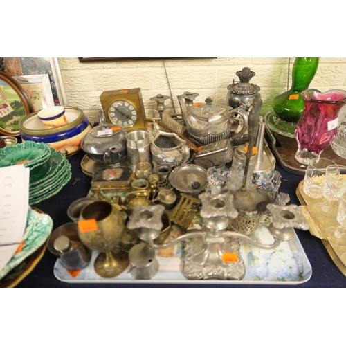 20 - Assorted silver plated and ornamental brass wares (2 trays)