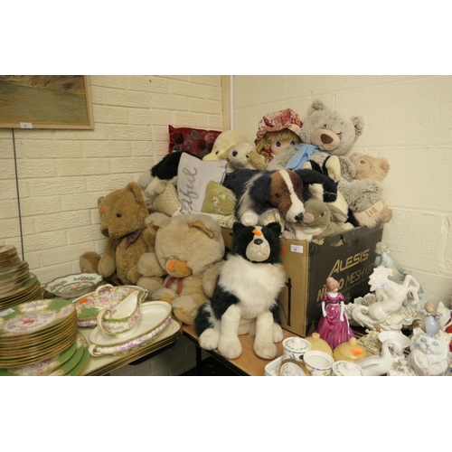 26 - Large quantity of soft toys including Georgio Beverley Hills teddy bear 2003 and assorted cushions