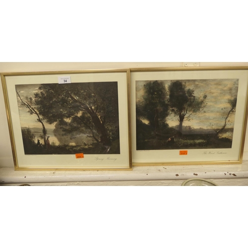 34 - Pair of Corot coloured prints 'Spring Morning' and 'The Wood Gatherers'