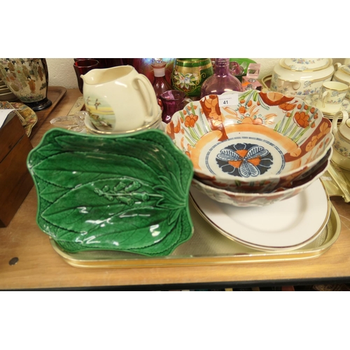 41 - Two Japanese Imari bowls, Wedgwood Foxglove pattern dish and other ceramics