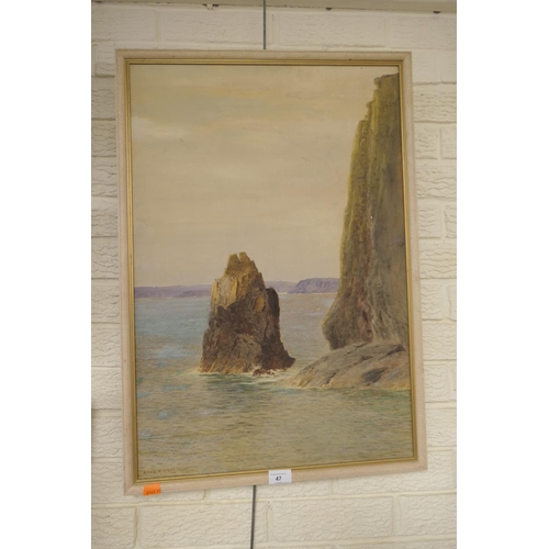 47 - Alfred Mitchell, 'A coastal stack', watercolour, signed and dated 1908, 70cm x 47cm