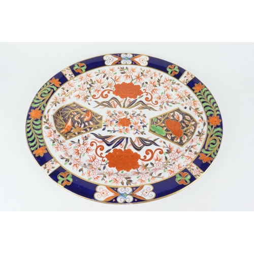 41 - Crown Derby Porcelain imari oval meat plate, circa 1878, pattern 198, blue printed and impressed mar... 