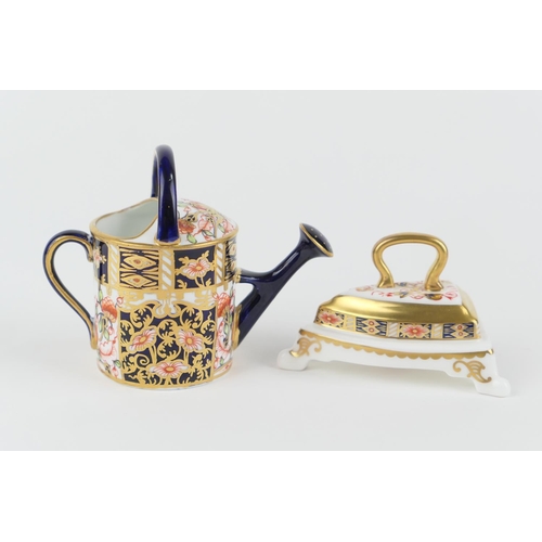 8 - Royal Crown Derby miniature imari watering can, circa 1907, pattern 6299, 8cm; also a modern Royal C... 