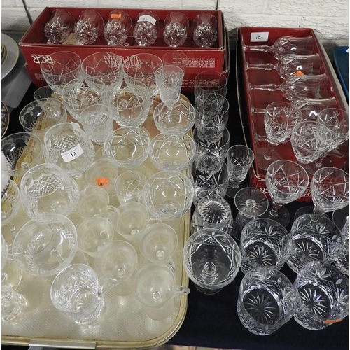12 - Assorted cut and etched glassware including Waterford brandy balloons, Edwardian custard cups etc.