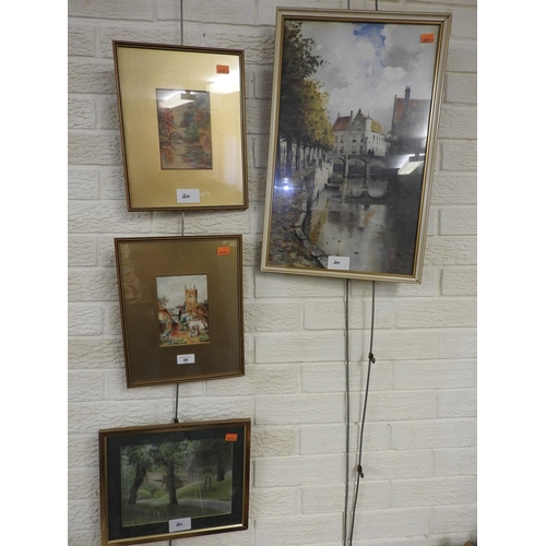 20 - Two framed watercolours signed 'R W Elsby', framed pastel drawing and a framed print of a Dutch cana... 