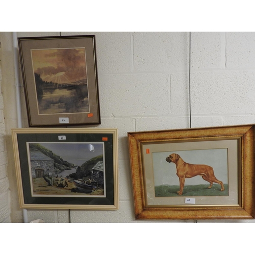 25 - David Wilson 'Portloe crabbers', signed acrylic painting; also a watercolour study of a bulldog, sig... 