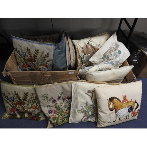 27 - Assorted embroidered and printed cushions (2 boxes)