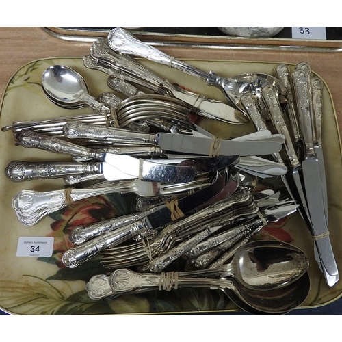 34 - Quantity of loose silver plated Kings pattern cutlery