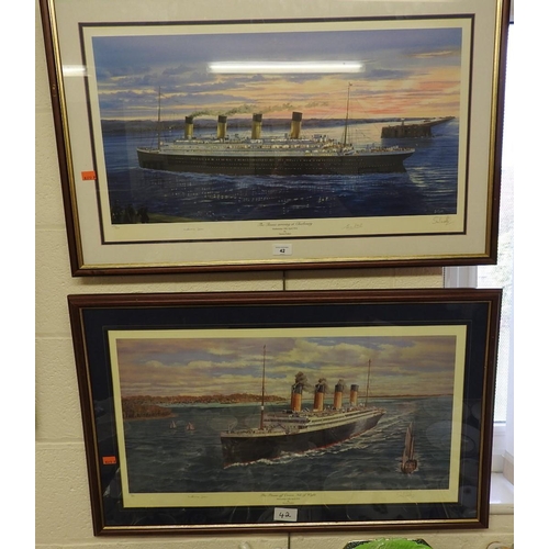 42 - Two Titanic limited edition prints by S. W. Fisher, signed by the last survivors of the Disaster, Mi... 