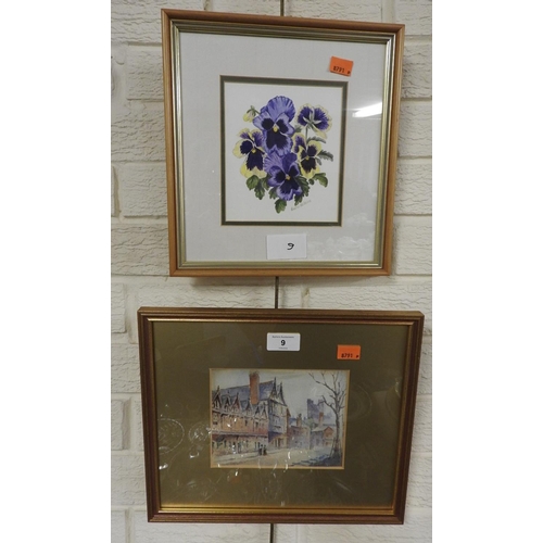 9 - R. Lightfoot, view of Chester cathedral, signed watercolour; also a watercolour study of pansies, si... 