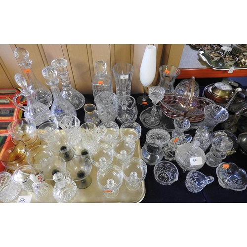 52 - Mixed glassware including Royal Doulton crystal decanter, pedestal sundae dishes, further decanters,... 