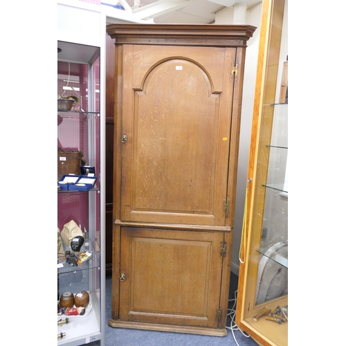 366 - 19th Century oak double door freestanding corner cupboard, height 203cm