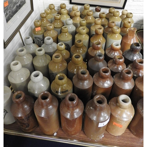1 - Mixed named and unnamed salt glazed stoneware ginger beer and other bottles (2 trays)
