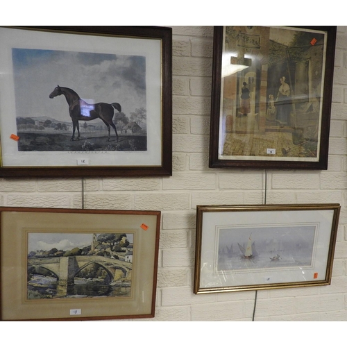 18 - L. Errington 'The Old Bridge, Barnard Castle', watercolour, framed and signed and three further fram... 