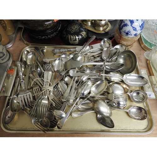 27 - Assorted loose silver plated cutlery, mainly forks and spoons (1 tray)
