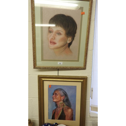 43 - Barbie Coates, 'Watchful'. pastel portrait, framed and signed; also a H. M. Sefton pastel portrait o... 