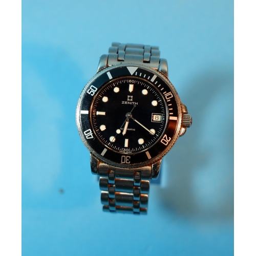 344 - A gent's stainless steel Zenith Rainbow diver's watch with gloss black dial, luminous silver markers... 