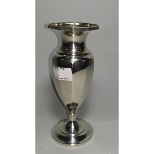 417 - A hallmarked silver pedestal vase of ribbed baluster form, Birmingham 1921, 5.3 oz