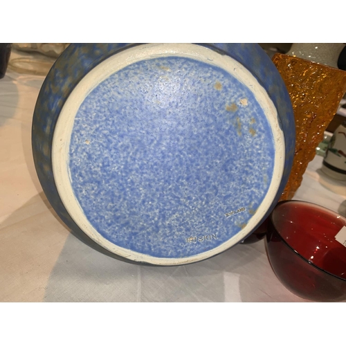 148 - A Ruskin large ovoid stoneware vase, powder blue over pale brown glaze, 23 cm
