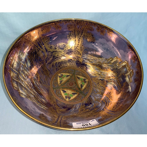 155 - An Aynsley lustre bowl decorated with Edinburgh & Stirling castles, 126, diameter 23 cm