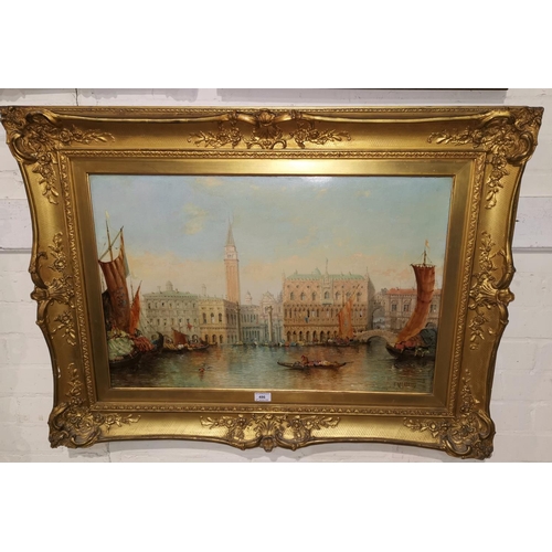 486 - William G Meadows (act 1870-1895):  Venetian scene looking across the Grand Canal towards St Marks S... 