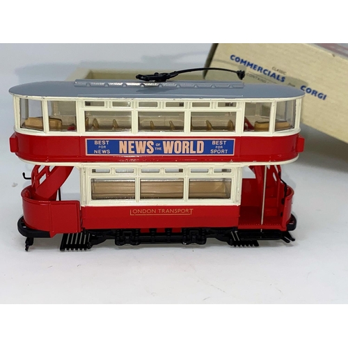15A - A Corgi Classic Commercials diecast closed top red London Transport tram advertising 'News of the Wo... 