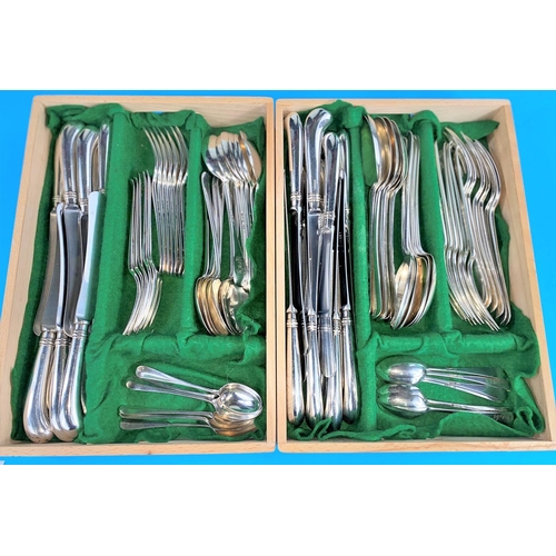 481 - A Hanoverian pattern canteen of silver cutlery comprising 12 table forks, 12 dessert spoons and 12 d... 