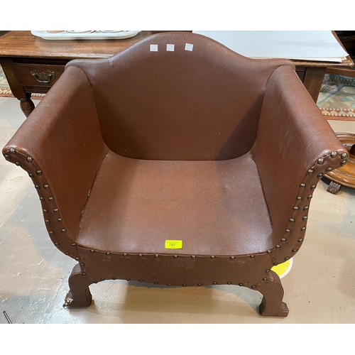 767 - An Art Deco lyre shaped boudoir chair, for re-upholstery 59 x44 x59cm deep