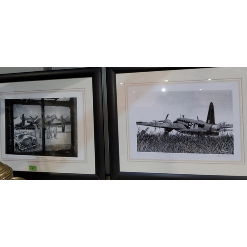 6 - 2 signed prints in black and white of Lancaster Bombers 