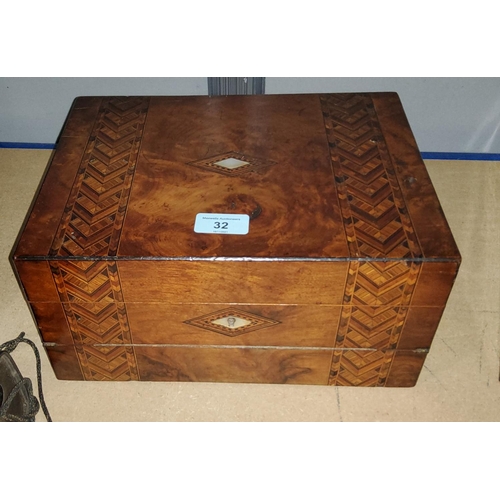 32 - A 19th century walnut and Tunbridgeware lap desk
