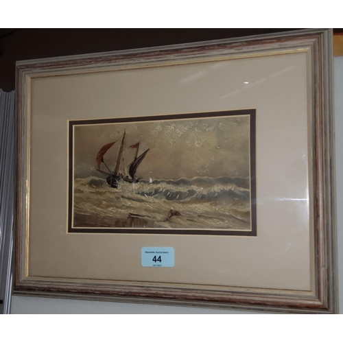 44 - An early 20th century oil on glass of a ship in stormy seas, framed and glazed