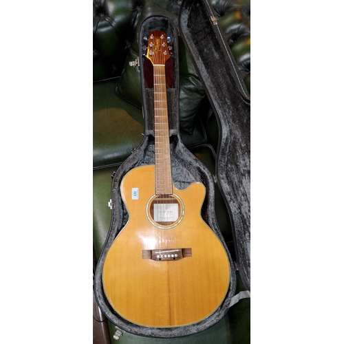 323 - A steel strung classical guitar by Takamine, with hard carry case.  Model number: EG54OSC