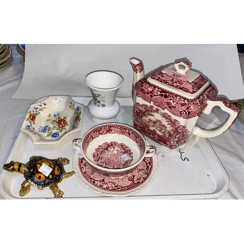537 - A Mason's Ironstone square teapot with wide cup and saucer; another Mason's dish, a Coalport vase, a... 