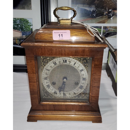 11 - A Smith's reproduction mahogany cased mantle clock (key, no pendulum)