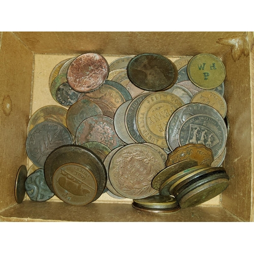 42 - An interesting selection of brass and copper coins/tokens, from Roman to modern