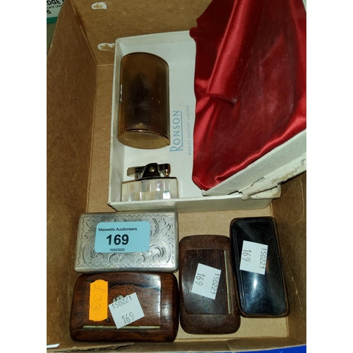 169 - A 19th century continental white metal snuff box; 2 18th-19th century treen snuff boxes, a lacquer s... 