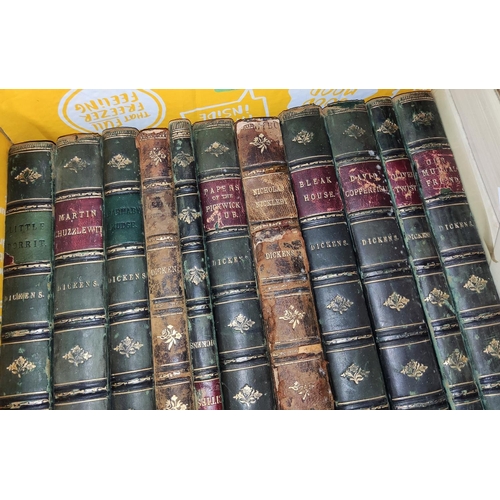 29 - 11 x 19th century volumes of Dickens, 1/4 calf bound & a set of Churchill's 'History of WWII'